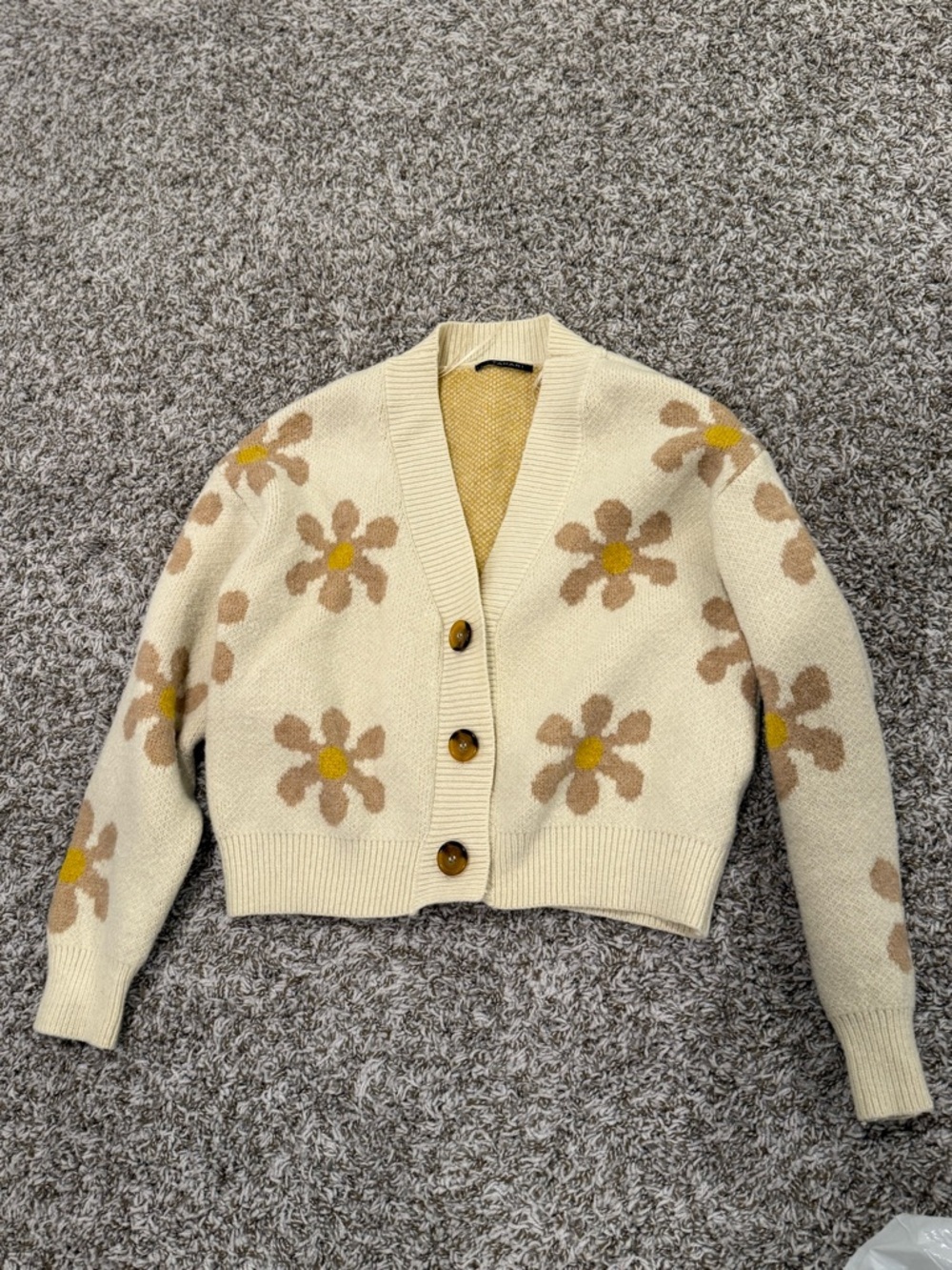 Cream Floral Cropped Cardigan Sweater - Women's